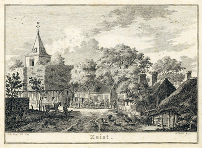 200985 Gezicht in het dorp Zeist met linksachter de toren van de Nederlands Hervormde kerk.